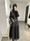 AVIVA JIFEI XUE 24 Autumn and Winter Wool Linen Satin Hakama Skirt AJX-FW24-HS-BWLS-HEI Black